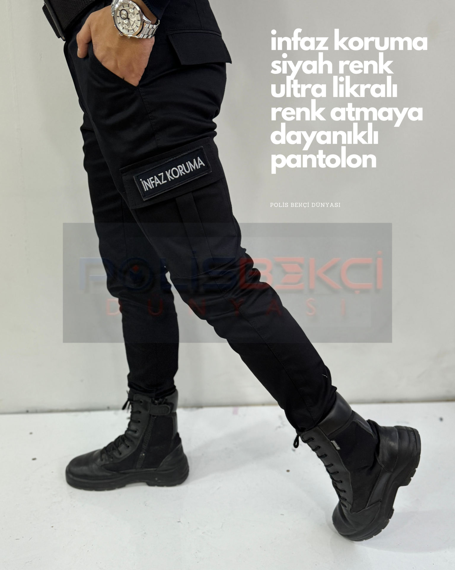 4 MEVSİMLİK  SİYAH LİKRALI  İNFAZ  KORUMA PANTOLONU