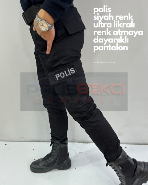 4 MEVSİMLİK  SİYAH LİKRALI POLİS  PANTOLUNU