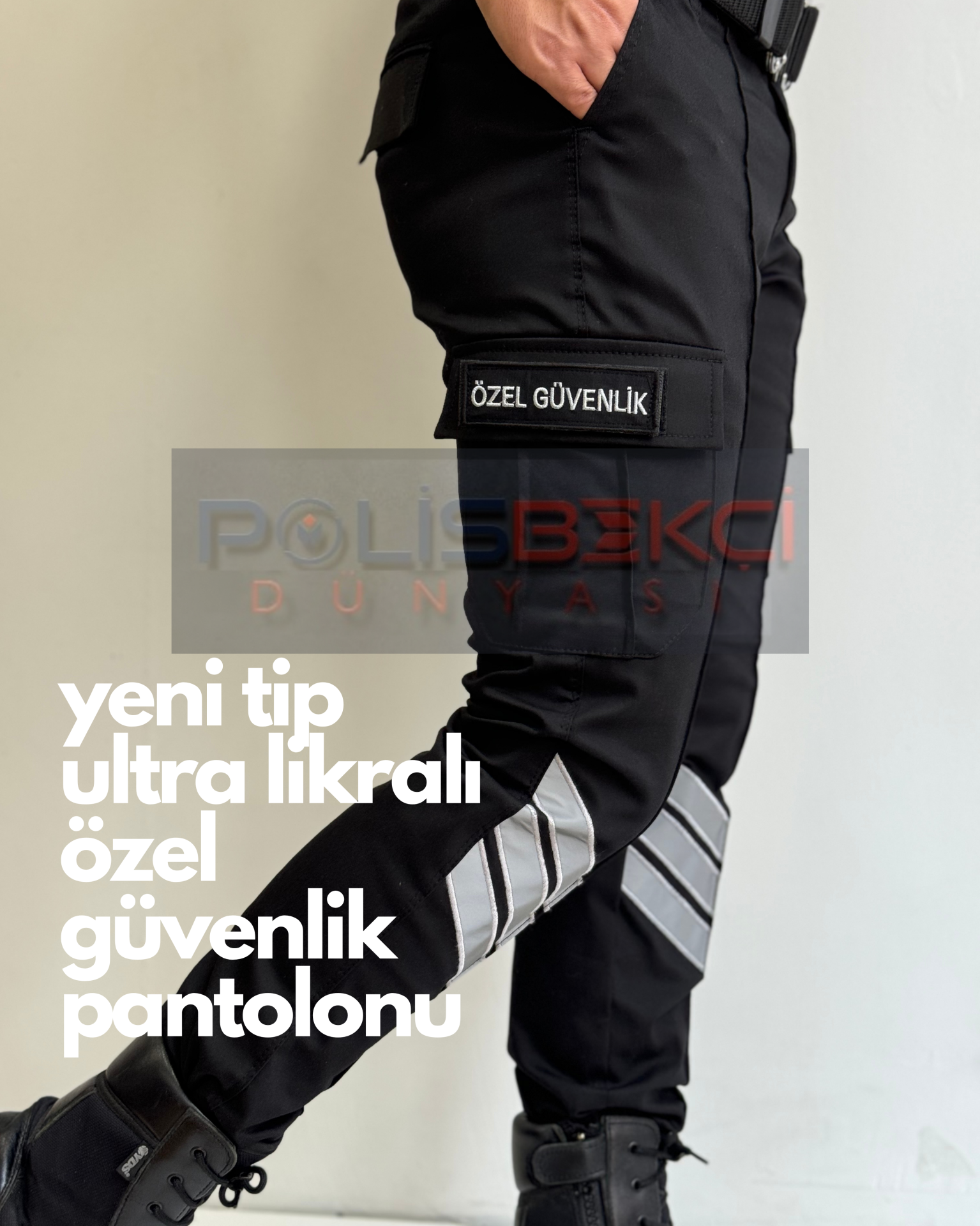 YENİ TİP SİYAH ULTRA LİKRALİ  REFLEKTÖRLÜ ÖZEL GÜVENLİK PANTOLONU 42