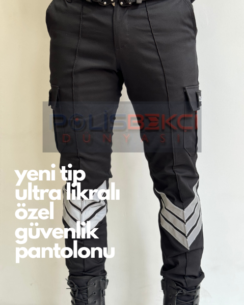 4 MEVSİMLİK  YENİ TİP SİYAH ULTRA LİKRALİ  REFLEKTÖRLÜ ÖZEL GÜVENLİK PANTOLONU 52